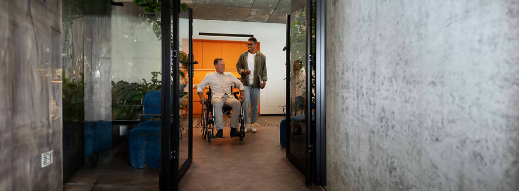Home modified for disabled man to easy access door.