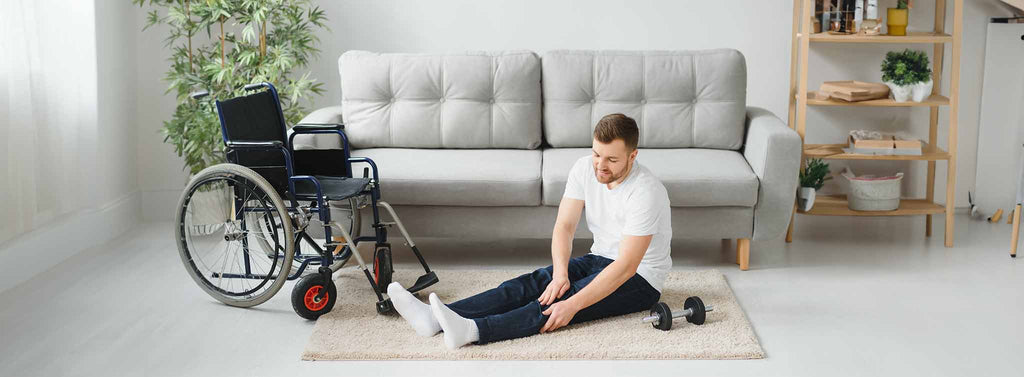 Disabled man exercising. 