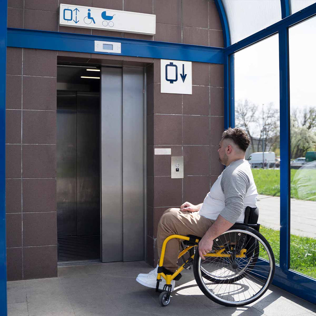 Disabled lift for access to people in wheelchairs. 